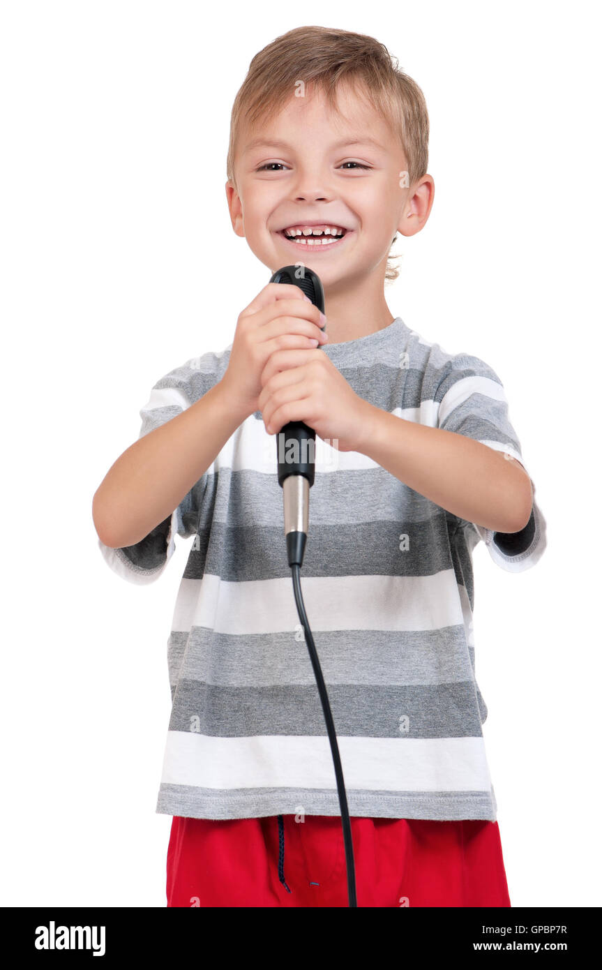 Boy with microphone Stock Photo Alamy