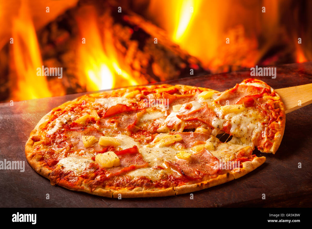 Ham & Pineapple Pizza Slice Stock Photo Alamy