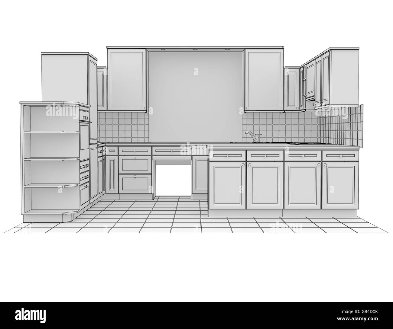 Kitchen rendered by lines Stock Photo Alamy