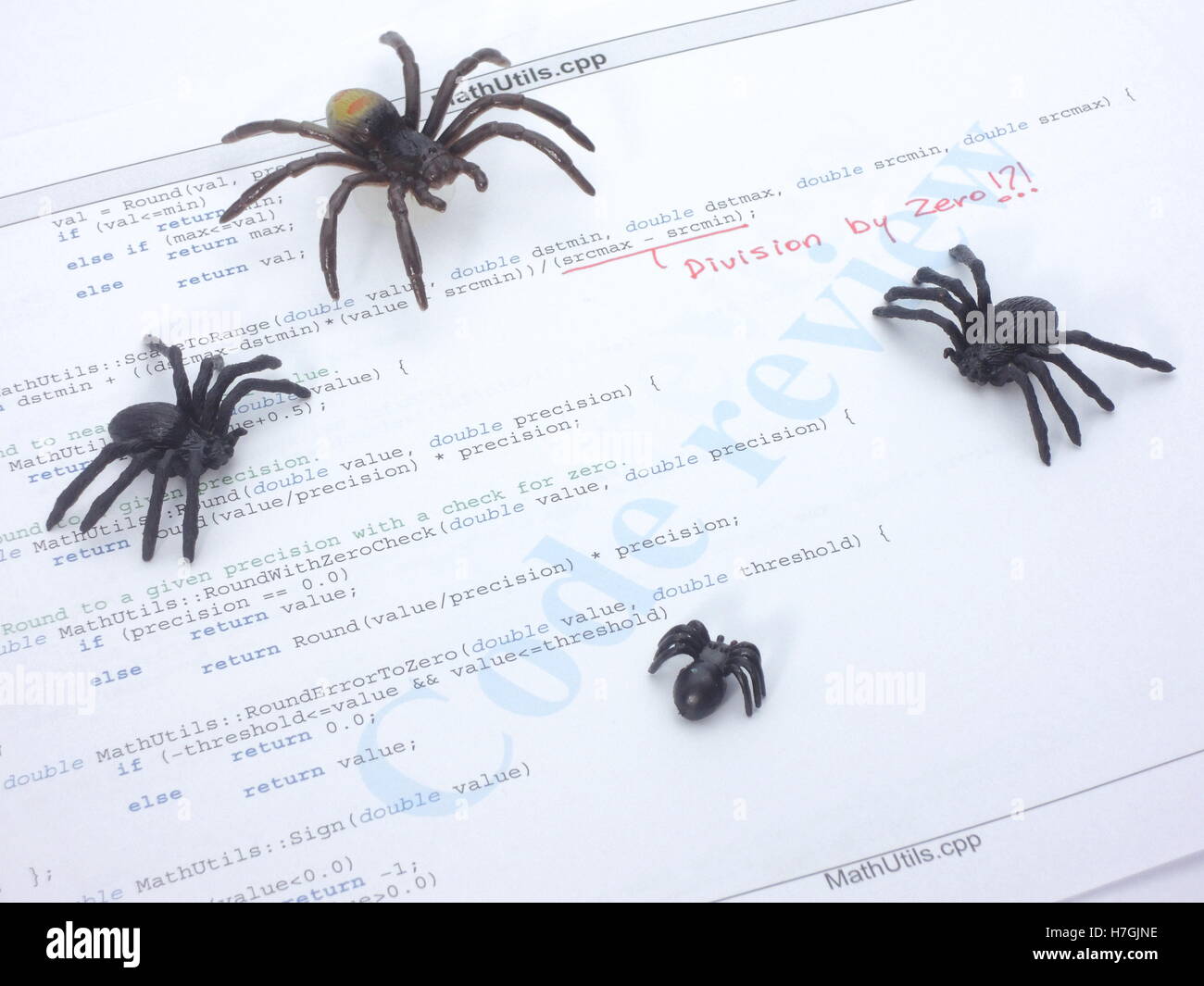 Bugs in the source code. Division by zero error in a c++ program Stock Photo Alamy