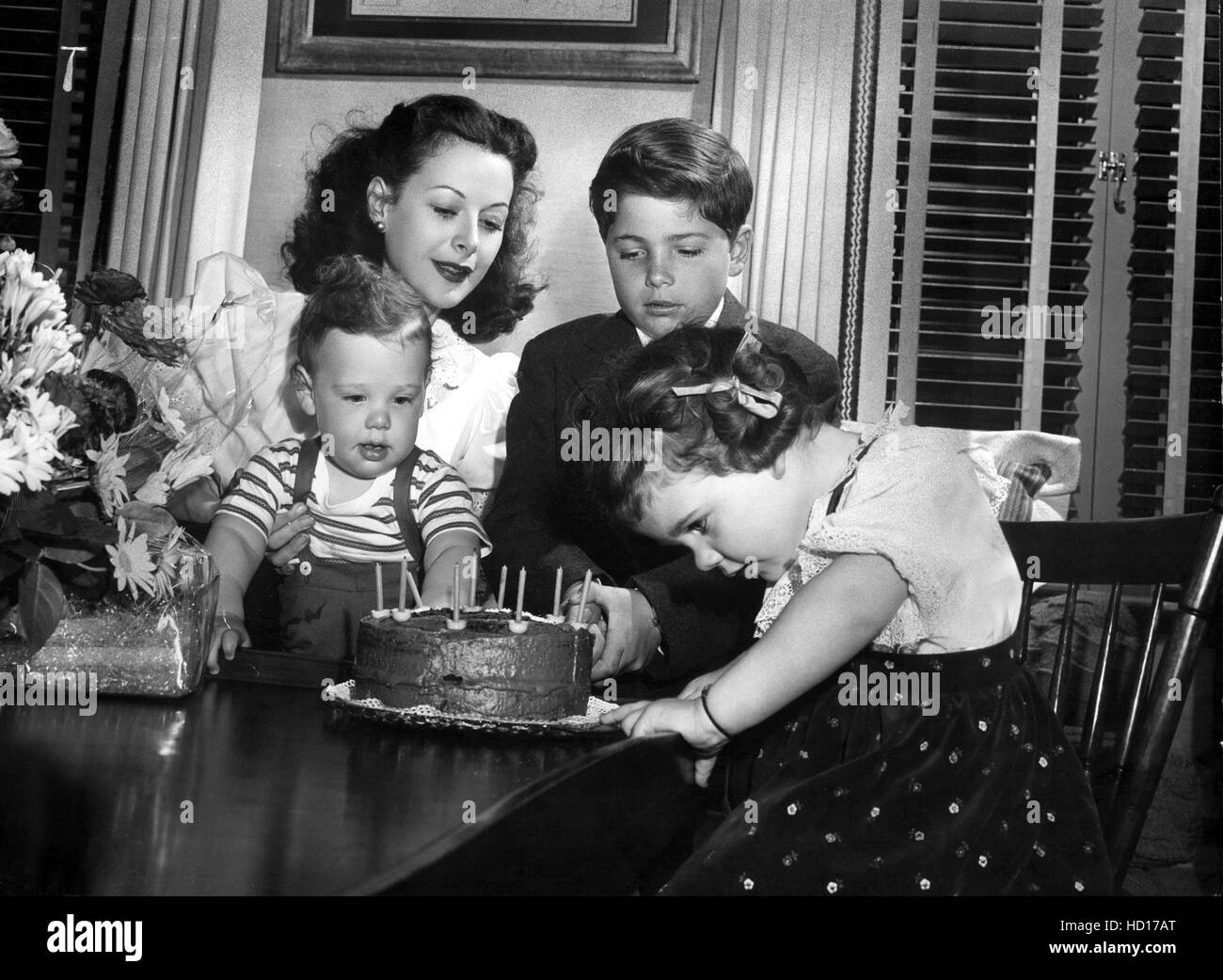 Hedy Lamarr, Anthony Loder, adopted son Jamesie, Denise Loder, 1948