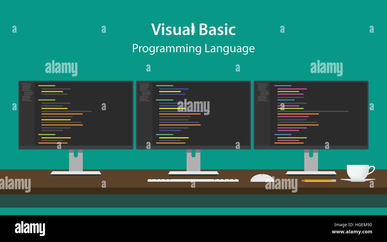 Illustration of Visual Basic programming language code displayed on