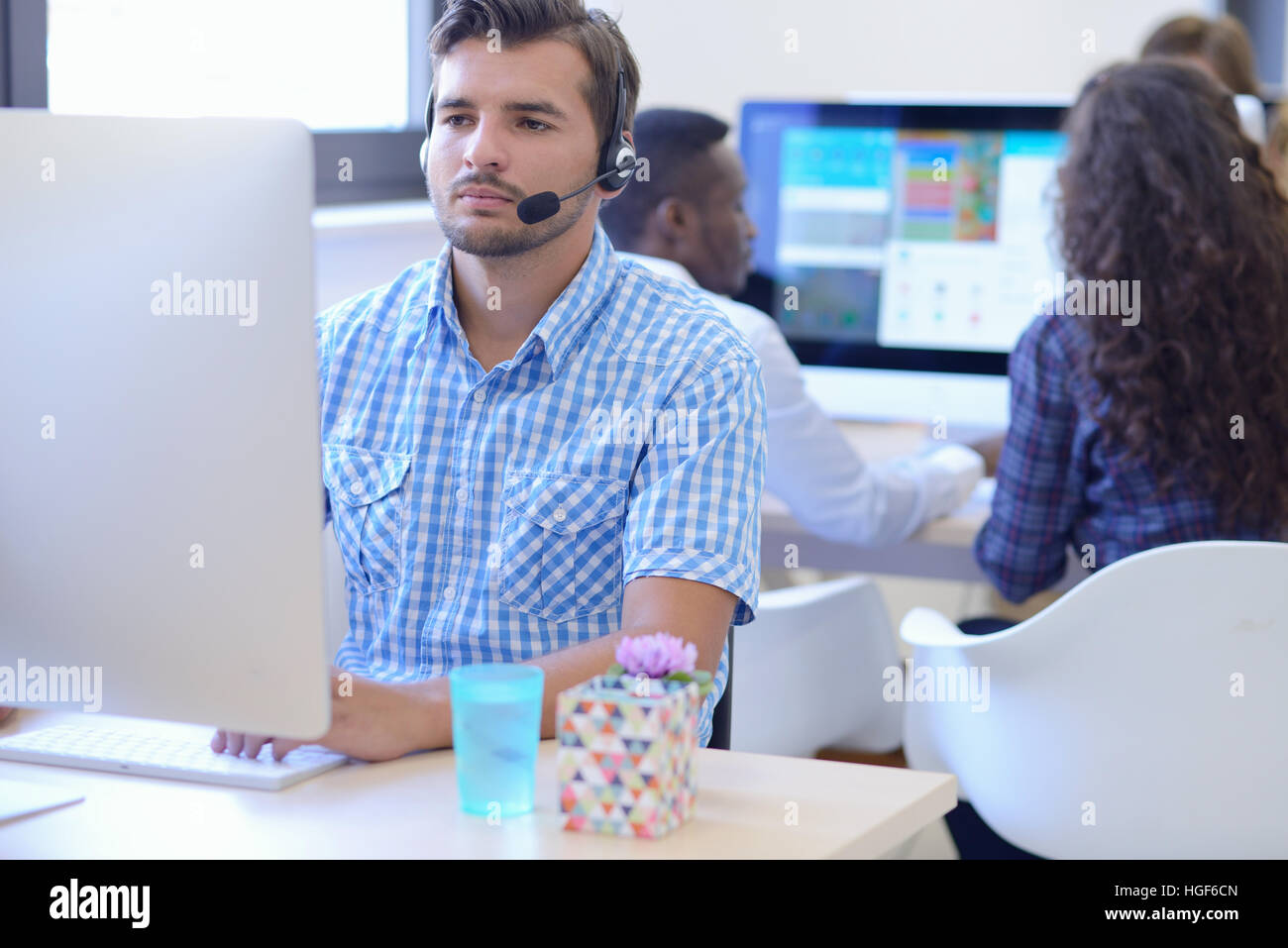 startup business, software developer working on desktop computer Stock