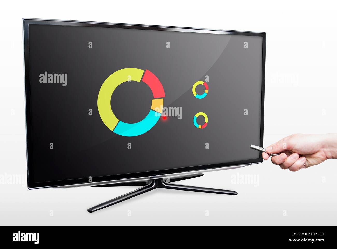 Man showing stock chart with laser pointer on tv screen Stock Photo Alamy