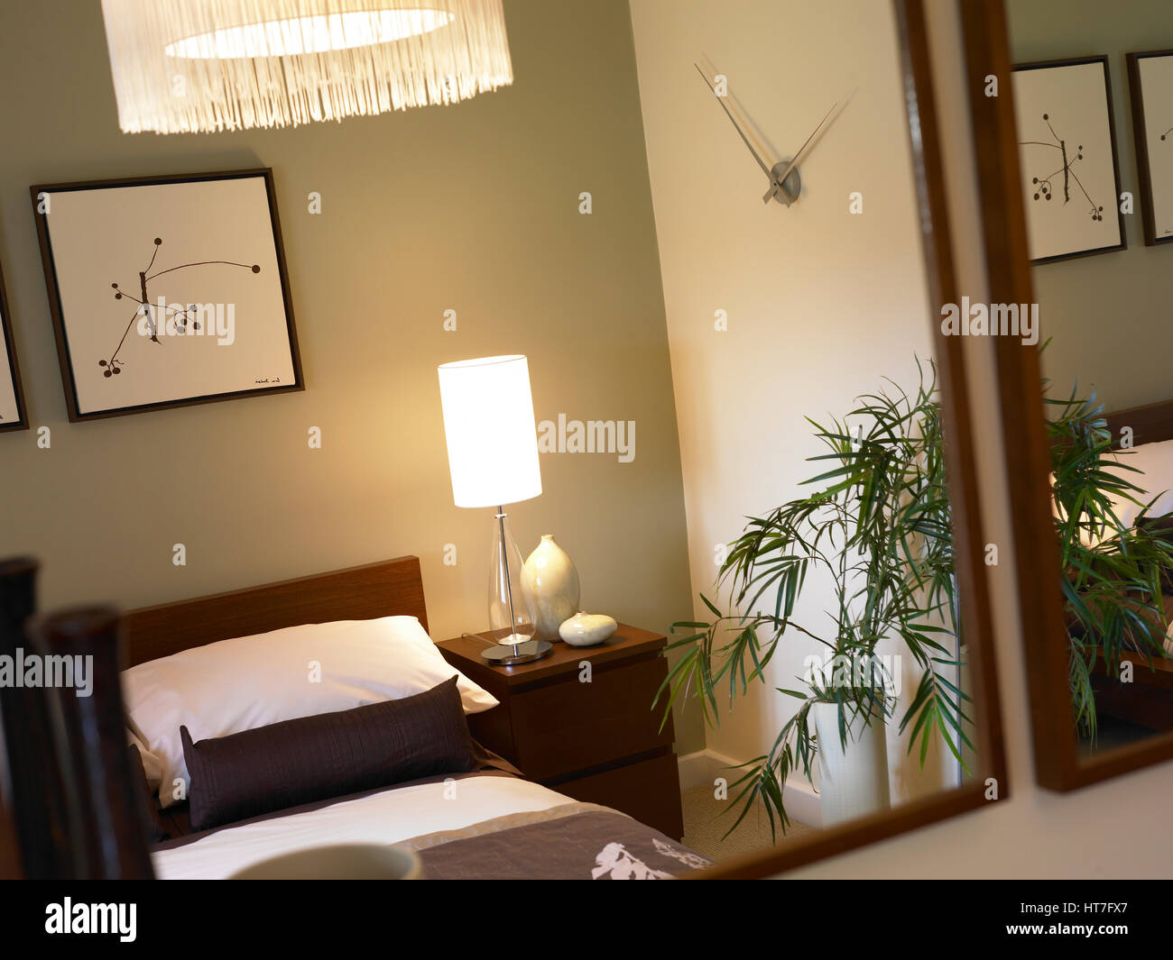 Interiors bedroom yellow wallpaper hires stock photography and images