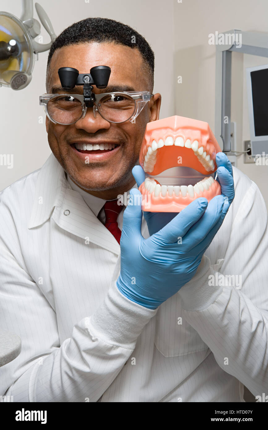 Dentist holding false teeth Stock Photo Alamy