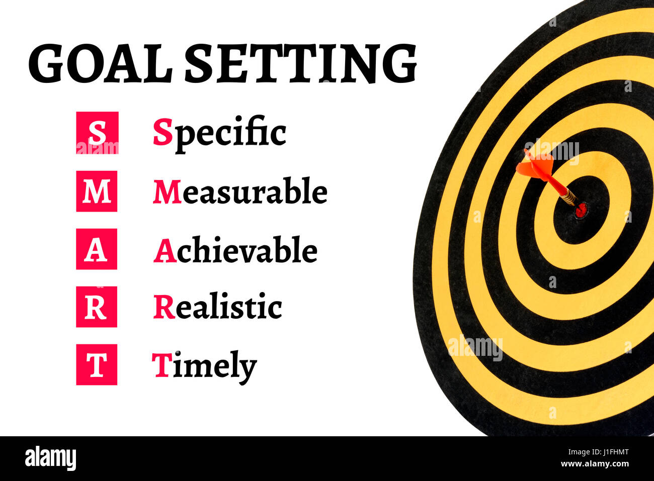 Words goal setting and smart with dart target on bullseye of Stock
