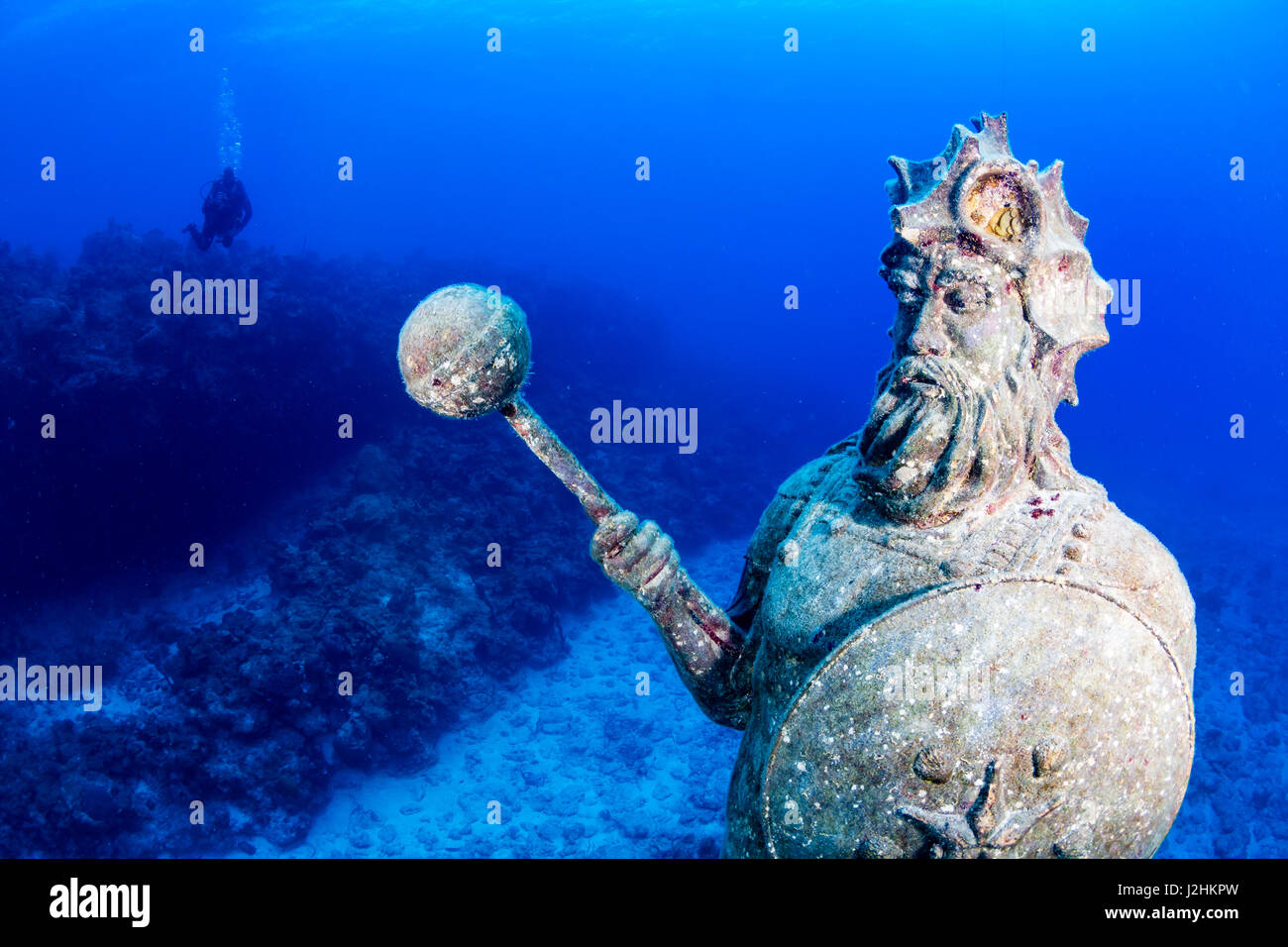 Underwater Statue with Background Scuba Diver Stock Photo Alamy