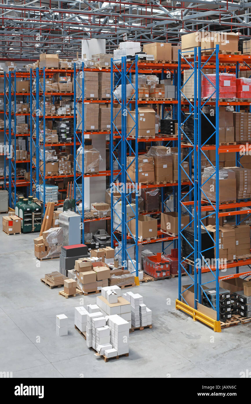 Distribution warehouse with high rack shelving system Stock Photo Alamy