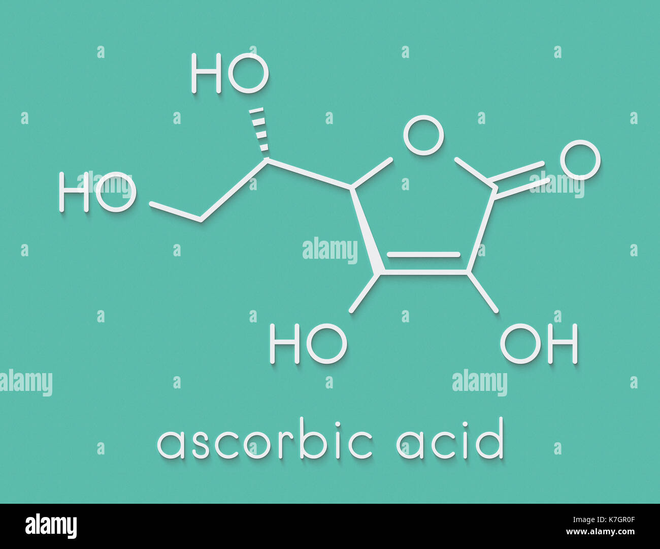 Vitamin C (ascorbic acid, ascorbate) molecule. Skeletal formula Stock