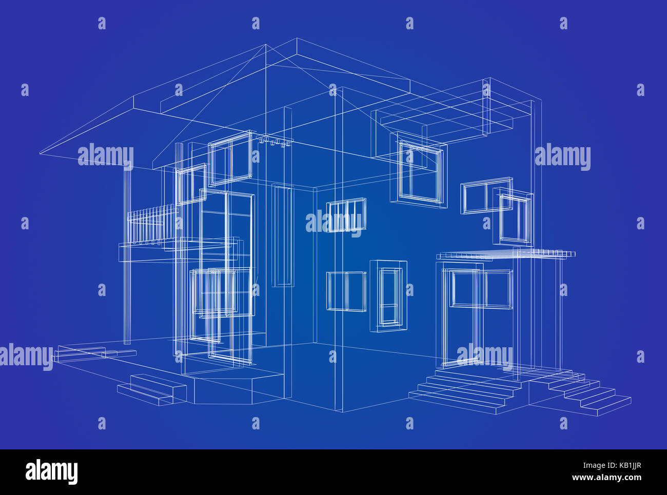 Blueprint project. Building design and 3d rendering model my own Stock