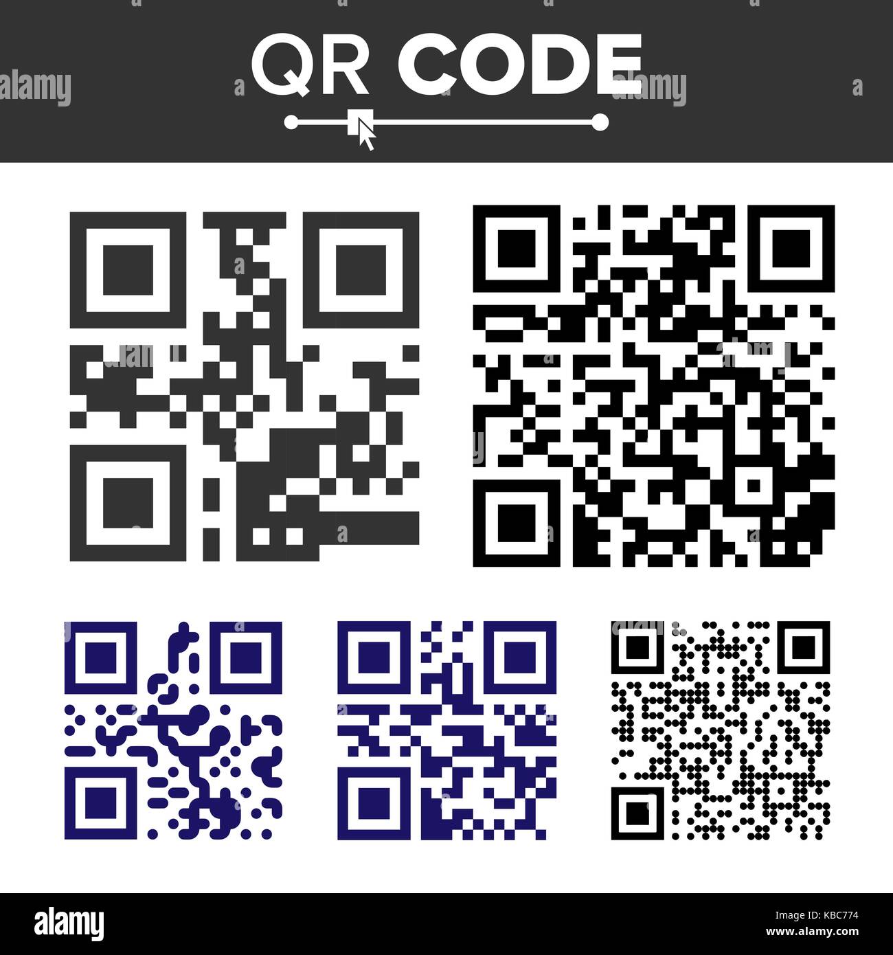 QR Code Set Vector. Different Types. Scanning Technology Hidden Text Or
