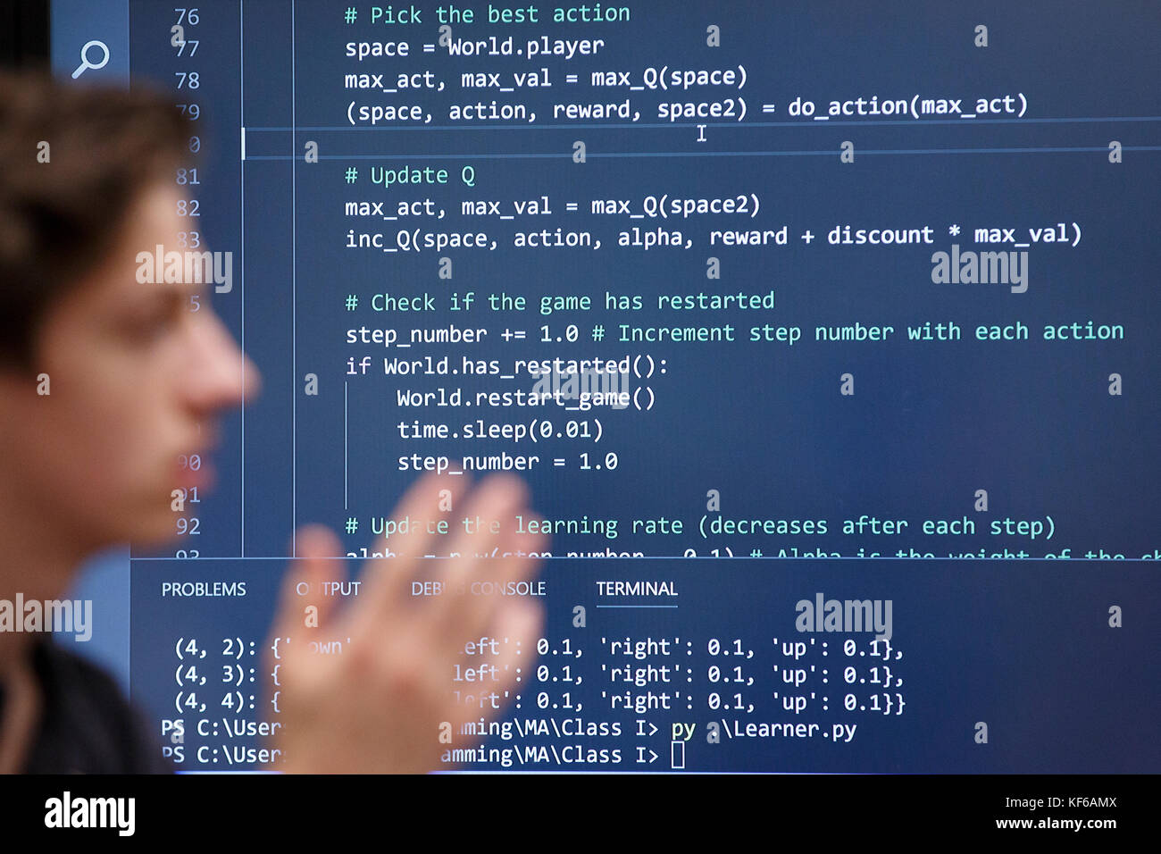 High school computer programming class room student computer code Java