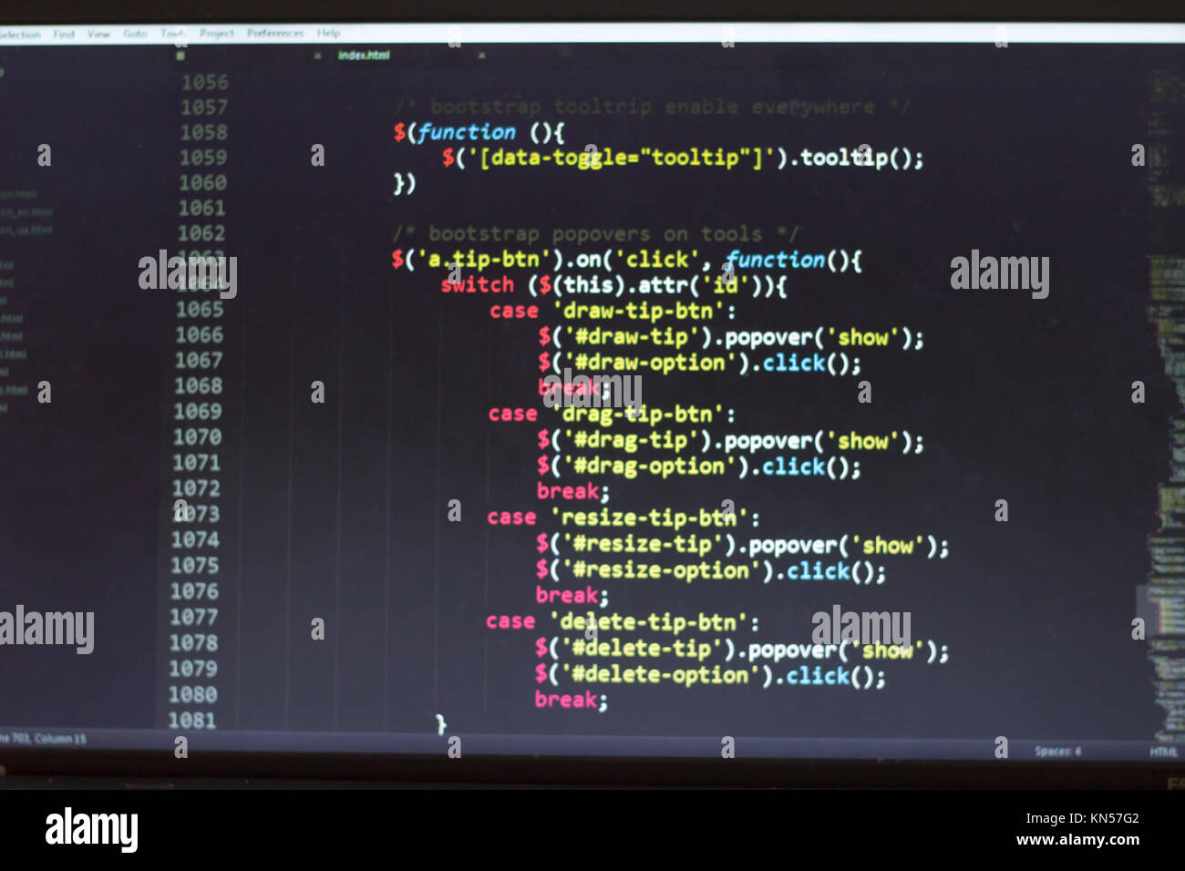 Javascript code. Computer programming source code. Abstract screen of