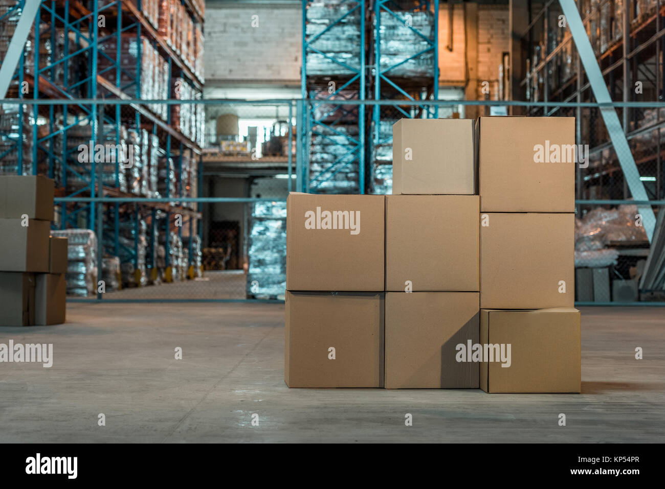 boxes in warehouse Stock Photo Alamy
