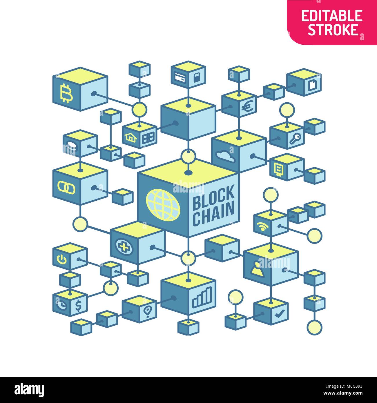 Blockchain network concept. Distributed cloud database for secure