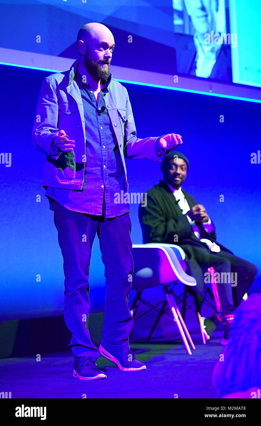 Wizards And Robots Comic Time Capsule By Will.i.am + Struck Musician Will.i.am (Right) And Futurist Brian David Johnson Take Part In A Q&A At The Launch Of Their New Book For Children, War: Wizards And Robots, At Iet Savoy Place In London