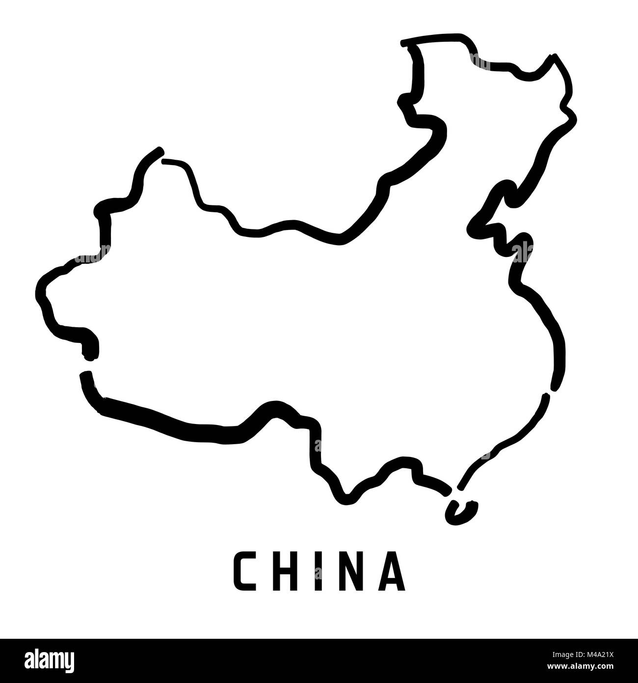China simple map outline smooth simplified country shape map vector