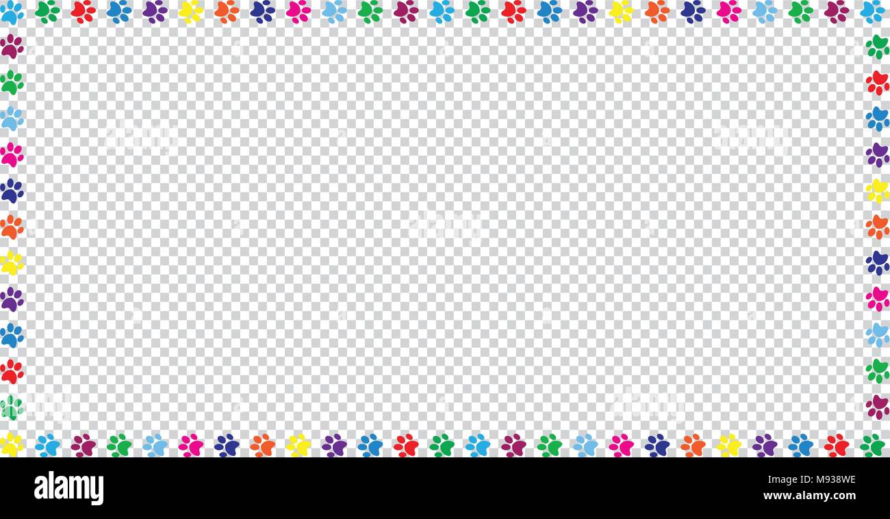 Rectangle frame made of multicolored rainbow animal paw prints on