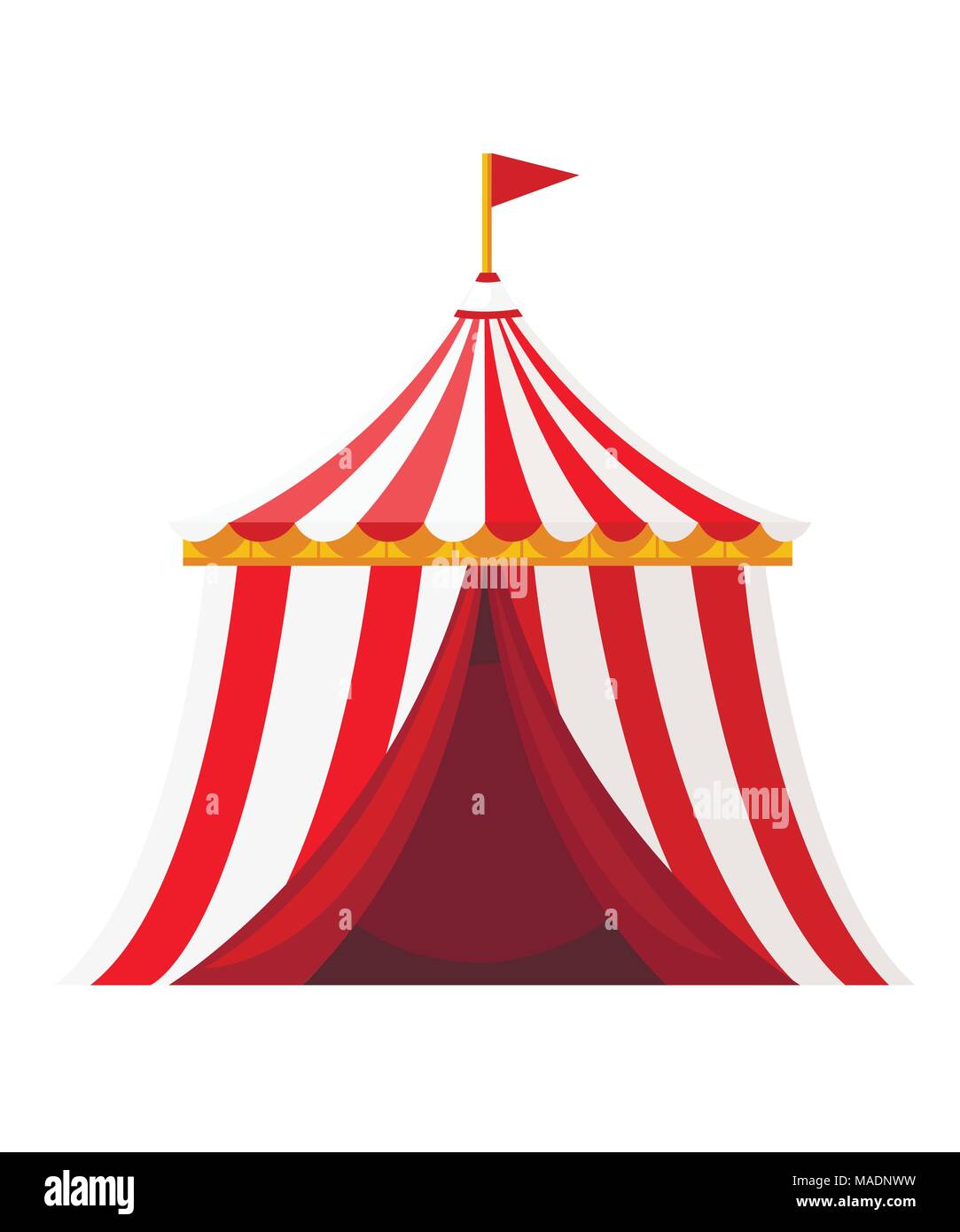 Red circus tent with flag. Amusement park concept. Vector illustration