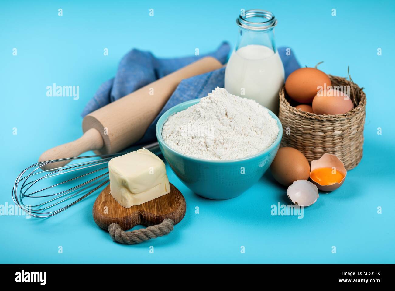 Basic baking ingredients Stock Photo Alamy