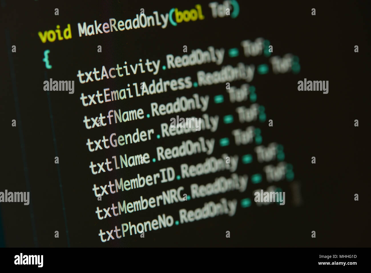 Real c code developing screen. Programing workflow abstract algorithm