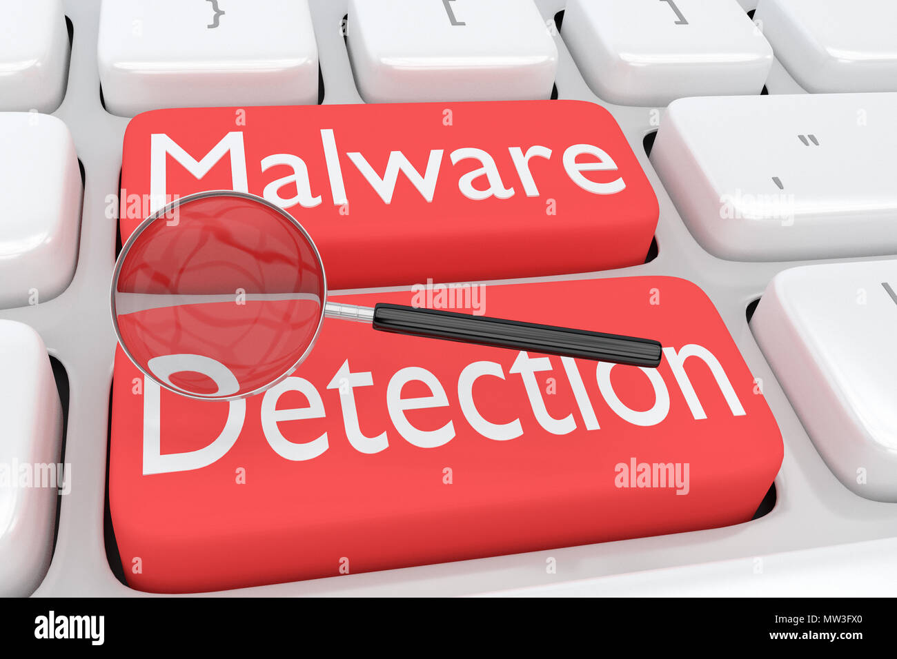 3D illustration of computer keyboard with the script Malware Detection