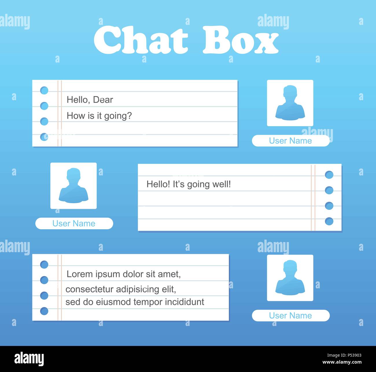 Vector chat interface in blue color. Sms messages. Speech bubbles