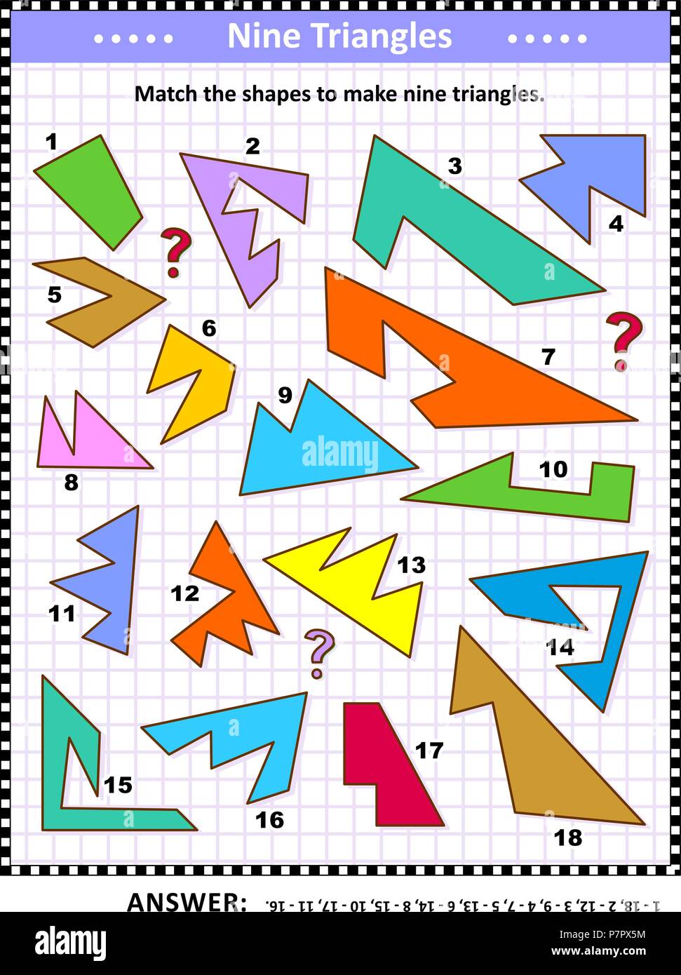 IQ and spatial skills training math visual puzzle Match the shapes to