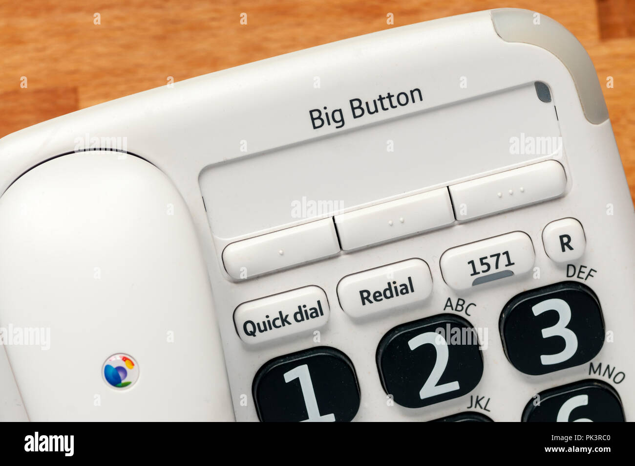 Detail of BT Big Button 200 corded telephone with large buttons and