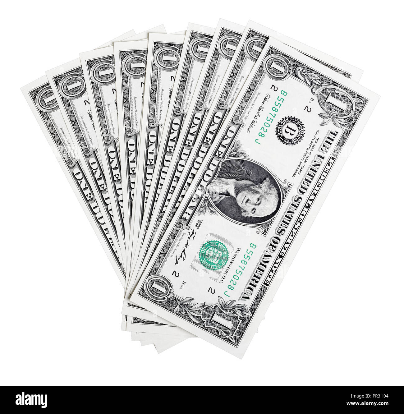 One dollar notes isolated over white background Stock Photo Alamy