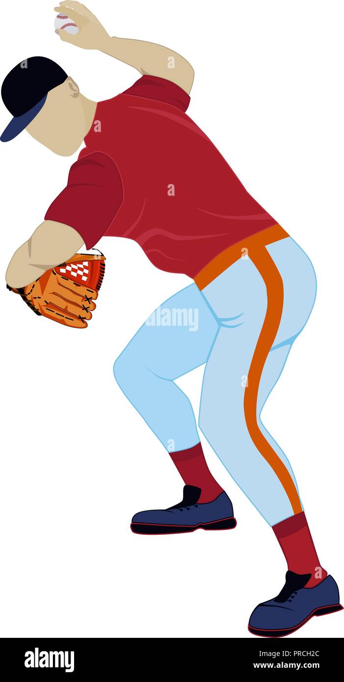 Baseball pitcher throwing ball vector flat illustration Stock Vector