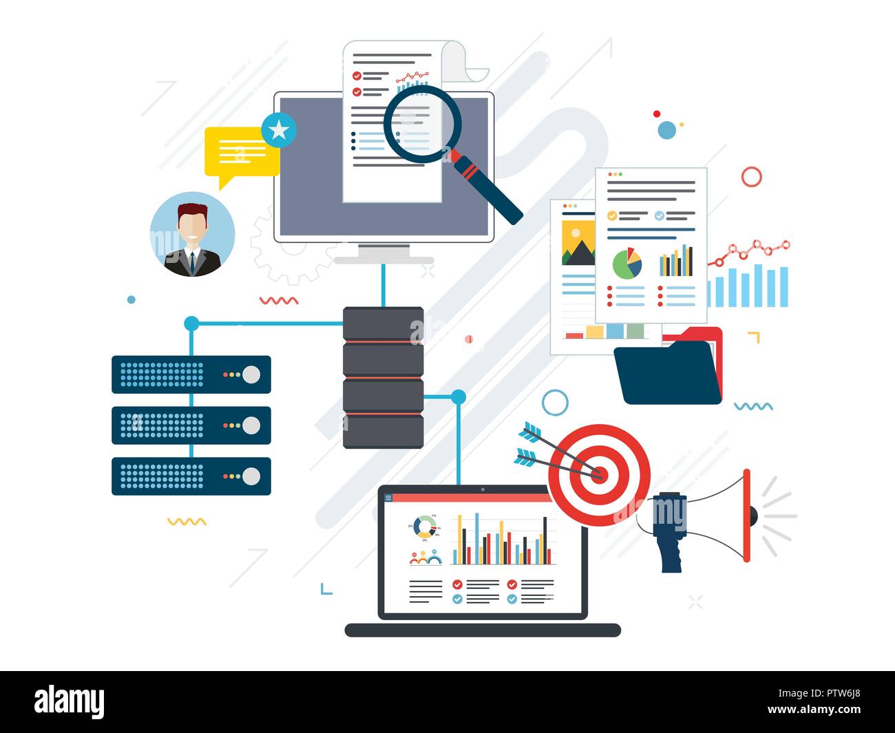 Computers and laptop accessing server files in network computers