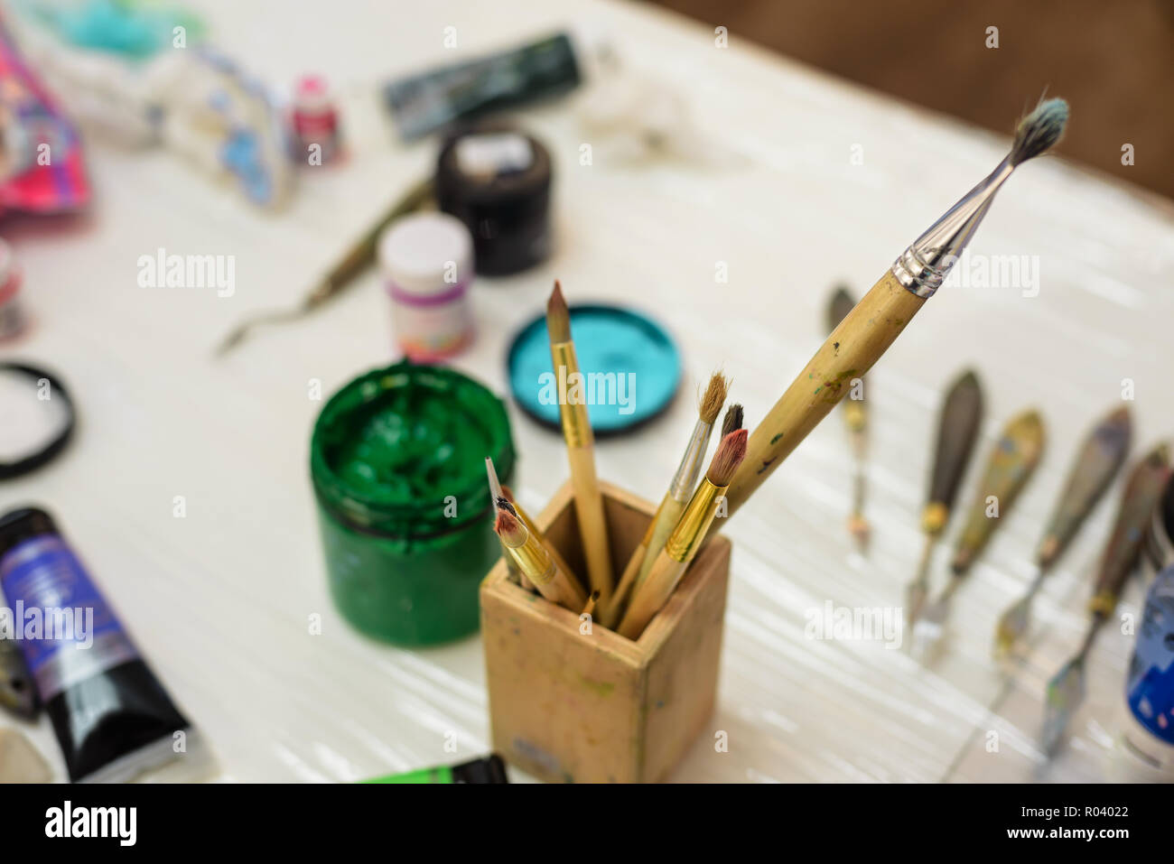 Painter tools and paints Stock Photo Alamy