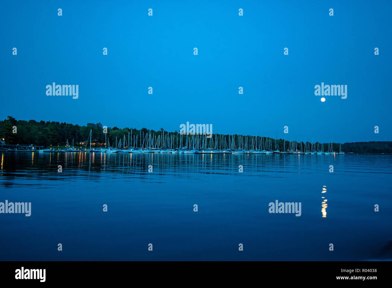 Lake Champlain marina at moonlight Stock Photo Alamy