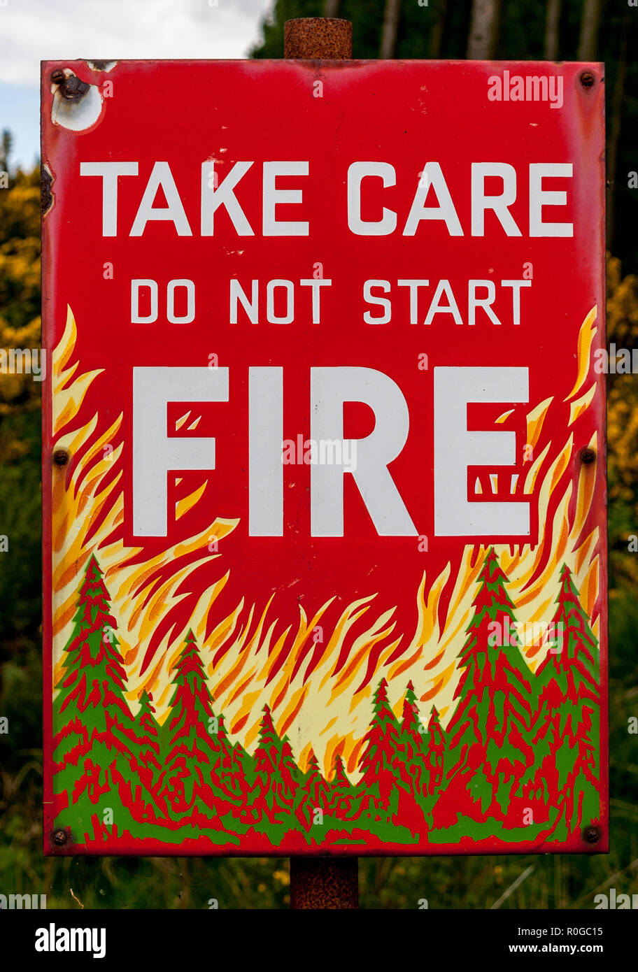 Take care Do not start Fire sign Stock Photo Alamy