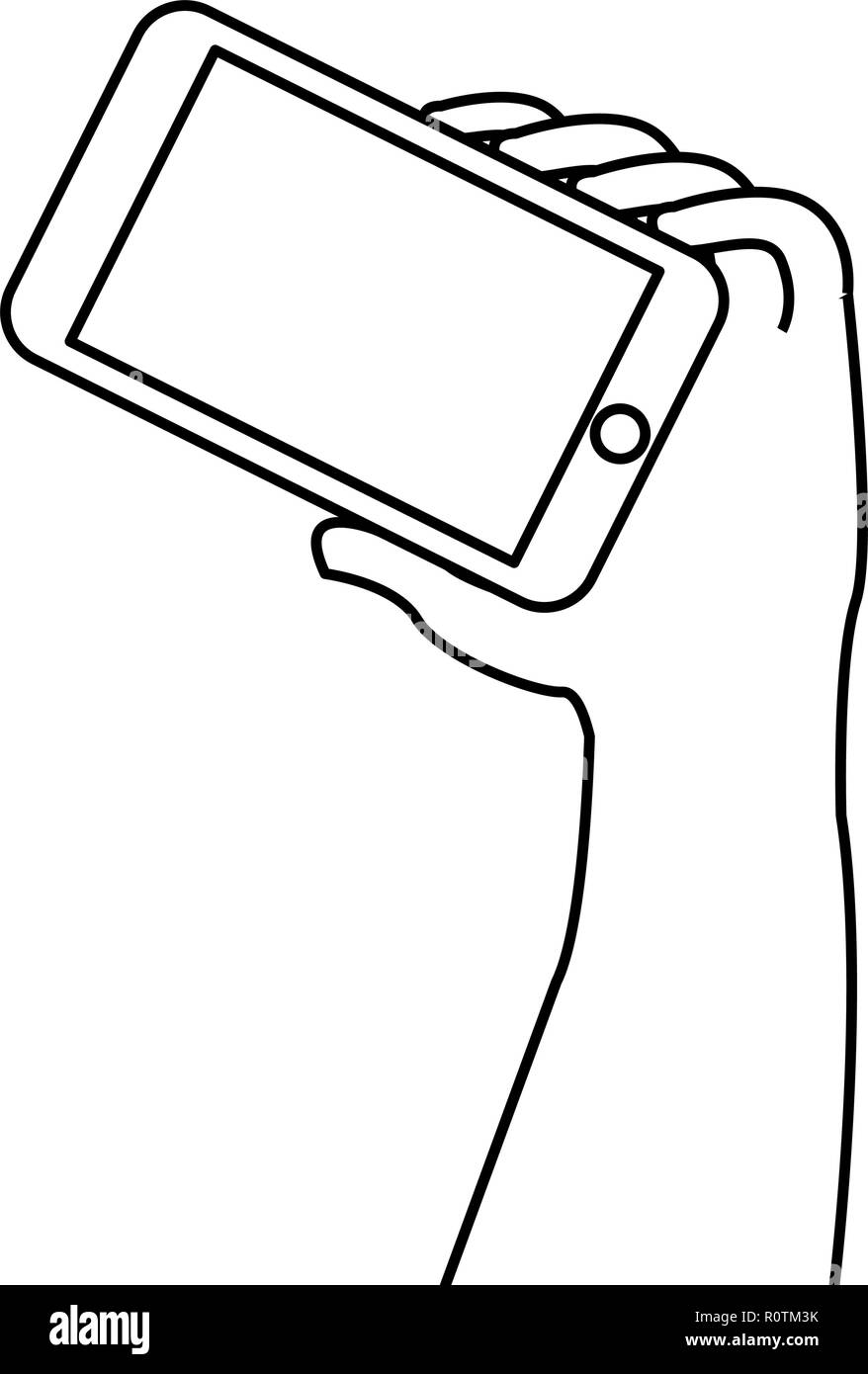 hand holding mobile device technology vector illustration Stock Vector