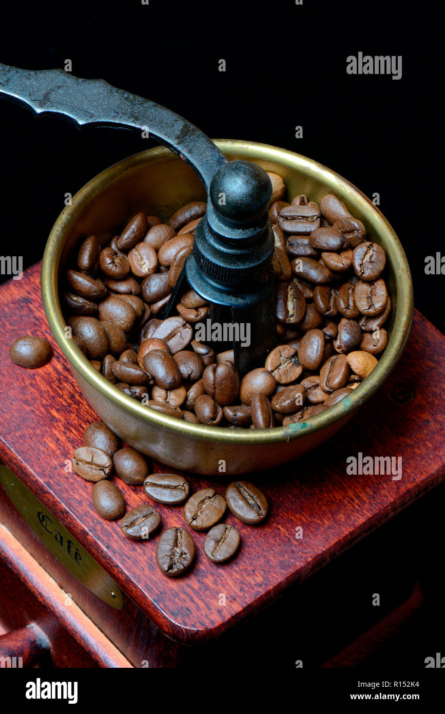 coffee beans in coffee grinder Stock Photo Alamy