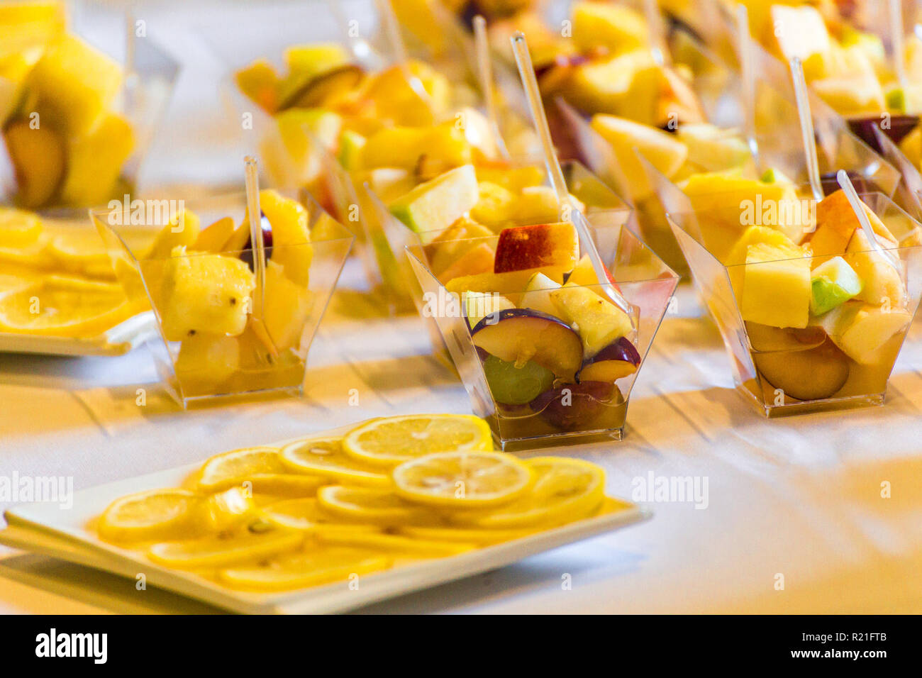 Fruit Salad in plastic cups Stock Photo Alamy