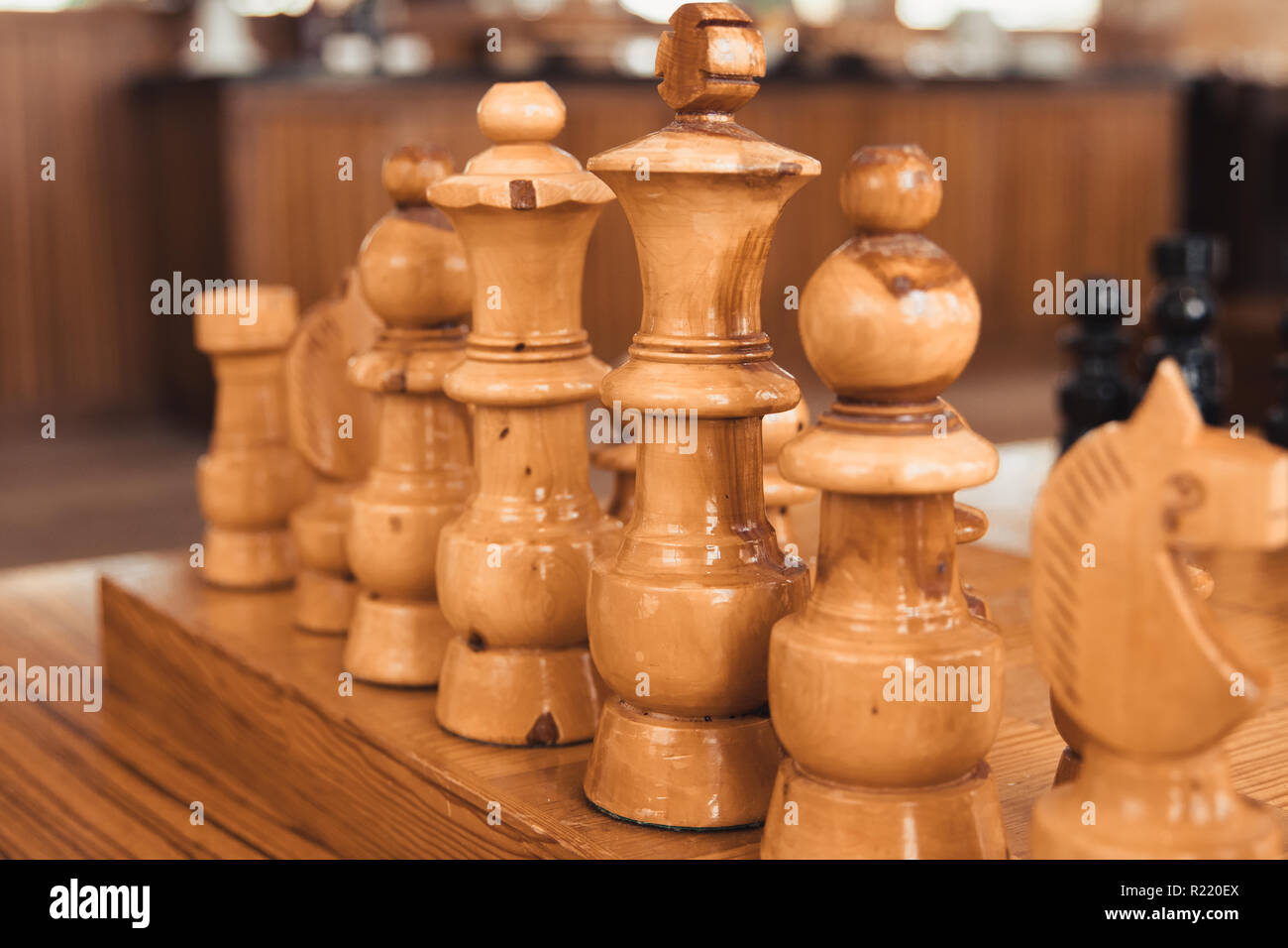 Large Wood Chess Pieces Stock Photo Alamy