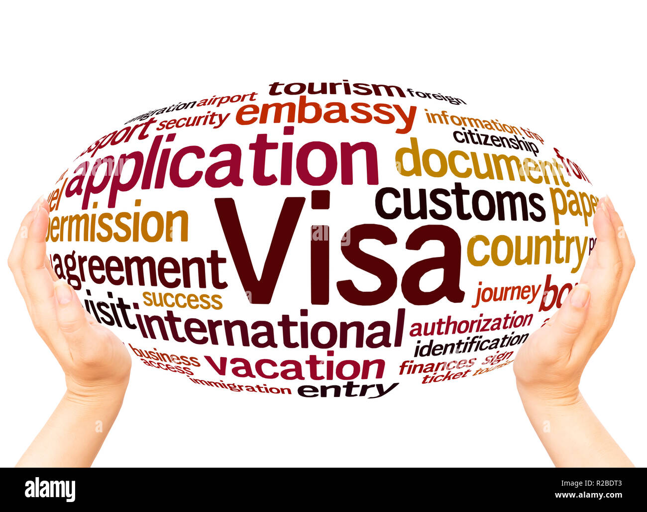 Visa Application word cloud hand sphere concept on white background