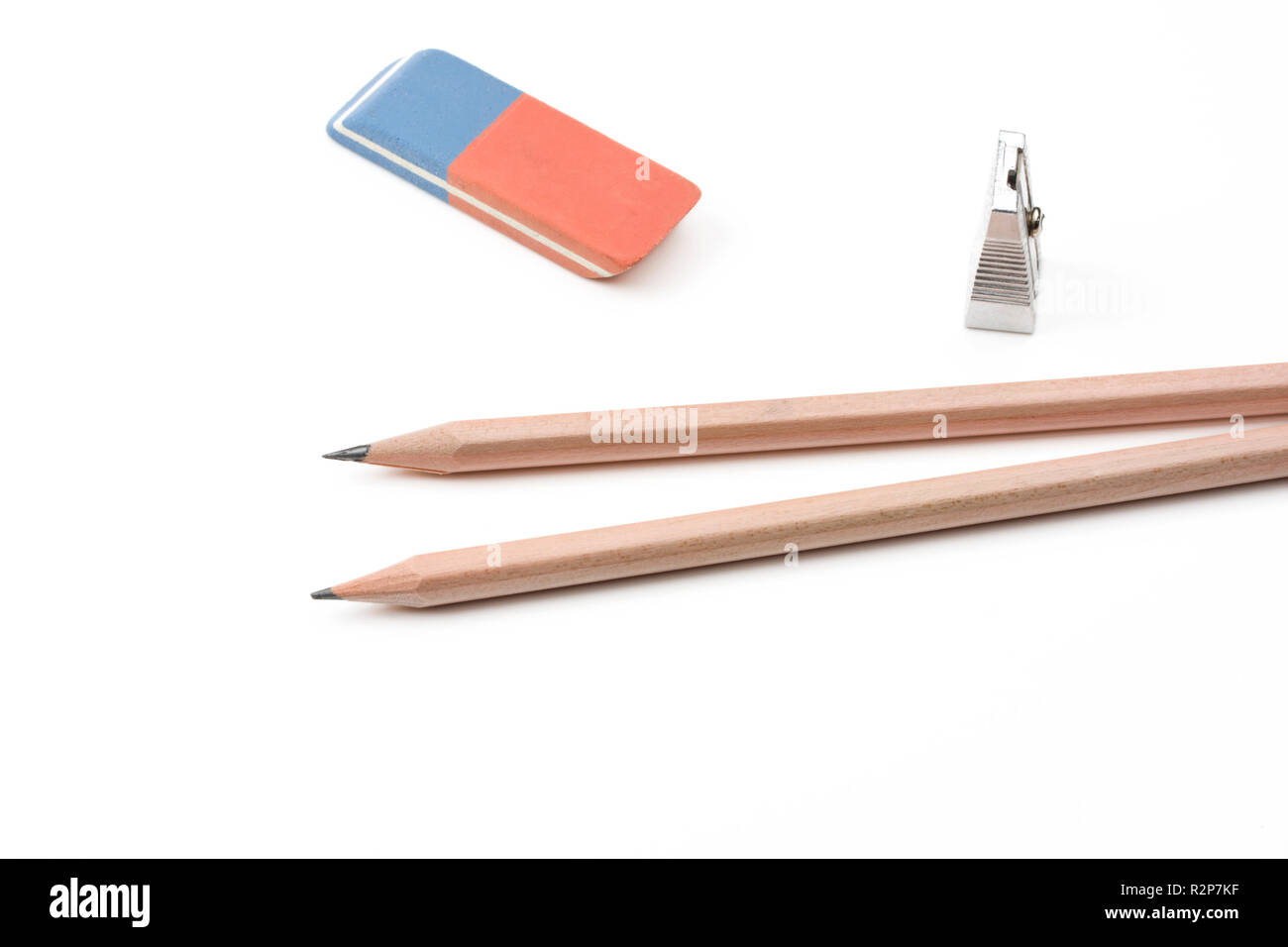 a pen,a sharpener and an eraser Stock Photo Alamy