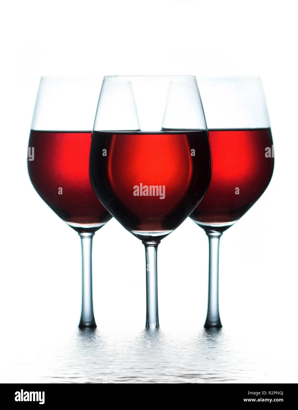 three red wine glasses,water effect Stock Photo Alamy