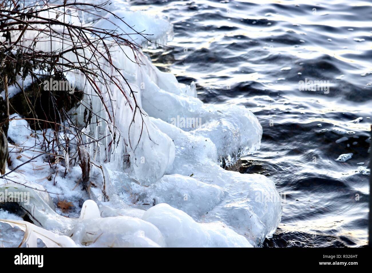 Frozen shoreline on Bear Lake WI Stock Photo Alamy