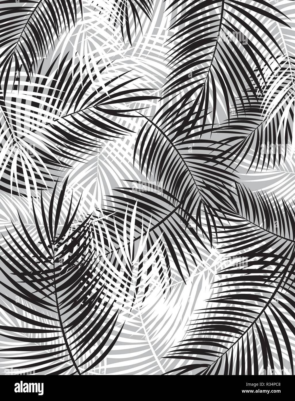 Black and White Palm Leaf Vector Background Illustration Stock Vector