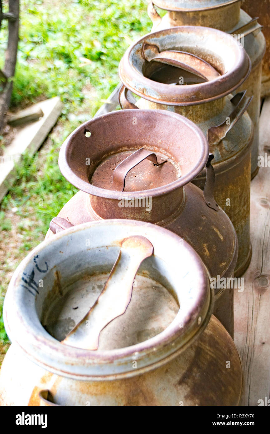 Metal milk jugs Stock Photo Alamy