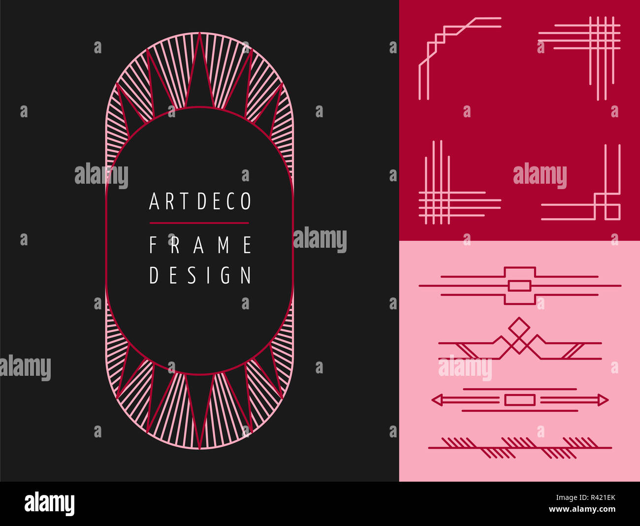 Art deco geometry frame set mono line elements Stock Photo Alamy