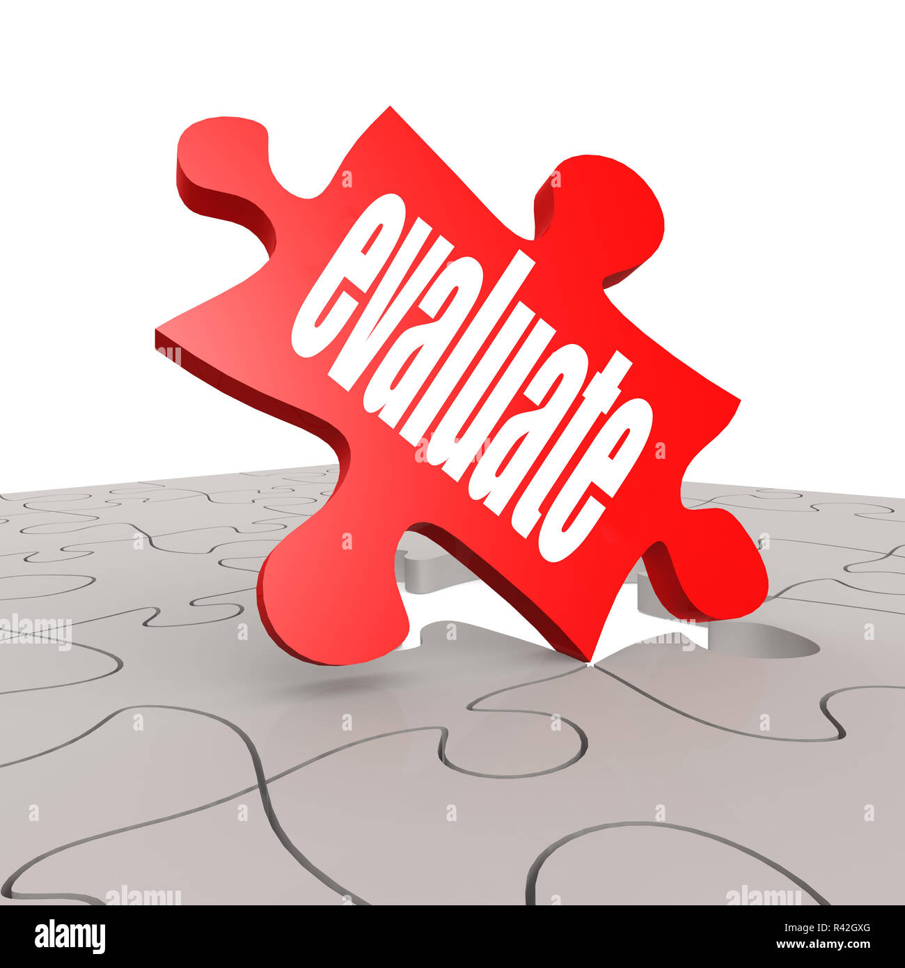 Evaluate word with puzzle background Stock Photo - Alamy