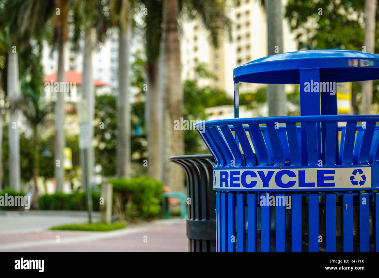 Blue Recycle Bin Stock Photo Alamy