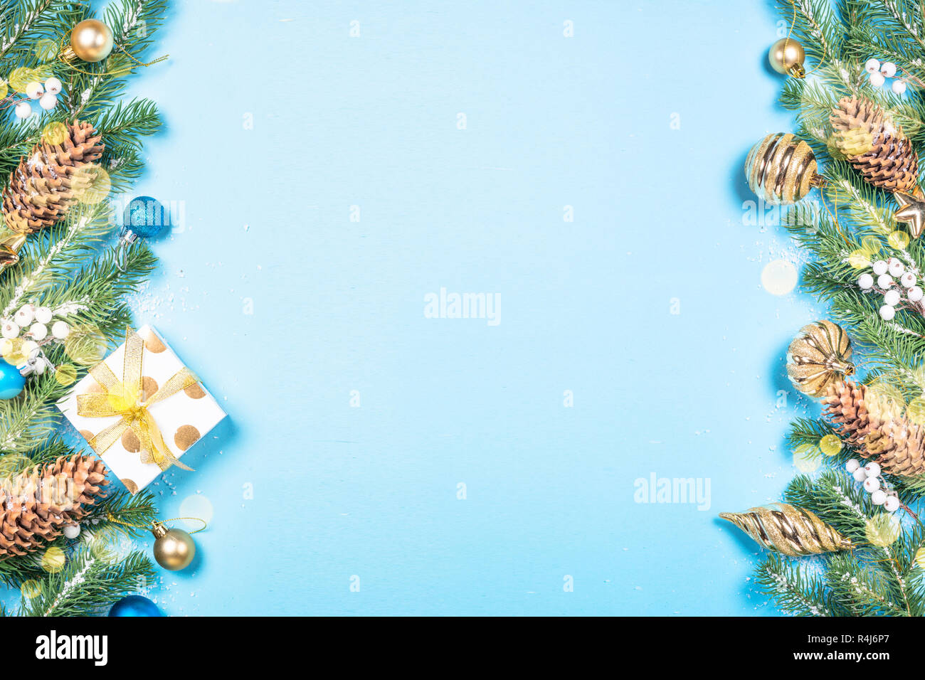 Christmas background decorations on blue Stock Photo Alamy